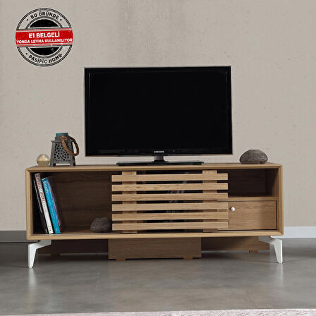 Pasific Home Lulu Metal Ayaklı Sürgülü Tv Ünitesi, 125 Cm, Meşe