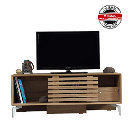 Pasific Home Lulu Metal Ayaklı Sürgülü Tv Ünitesi, 125 Cm, Meşe