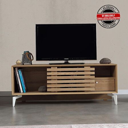 Pasific Home Lulu Metal Ayaklı Sürgülü Tv Ünitesi, 100 Cm, Meşe