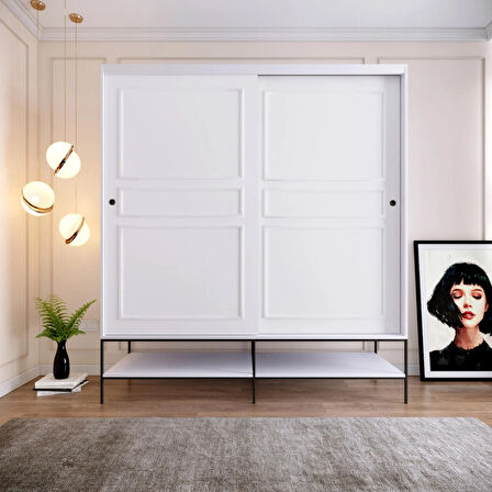 Pasific Home Martin 2 Kapaklı Sürgülü Gardırop Elbise Dolabı,190 cm, Parlak Beyaz