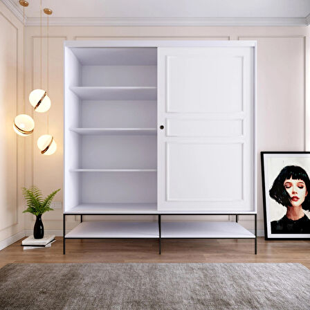 Pasific Home Martin 2 Kapaklı Sürgülü Gardırop Elbise Dolabı,190 cm, Parlak Beyaz