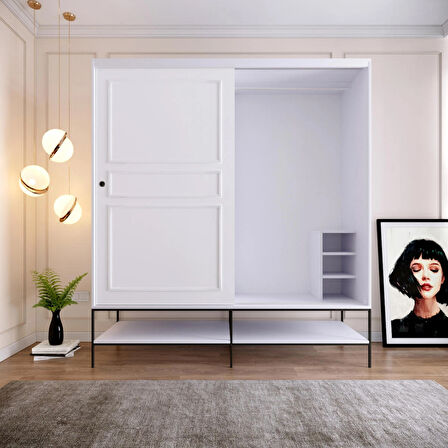 Pasific Home Martin 2 Kapaklı Sürgülü Gardırop Elbise Dolabı,190 cm, Parlak Beyaz