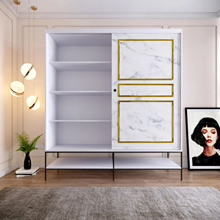 Pasific Home Martin 2 Kapaklı Sürgülü Gardırop Elbise Dolabı,190 cm, Beyaz & Beyaz Mermer