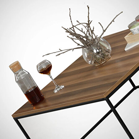 Pasific Home Poly Metal Orta Sehpa, Kare Orta Sehpa, Ceviz