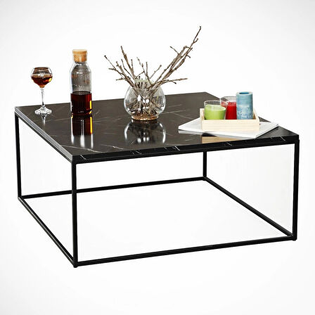 Pasific Home Poly Kare Metal Orta Sehpa, Siyah Mermer