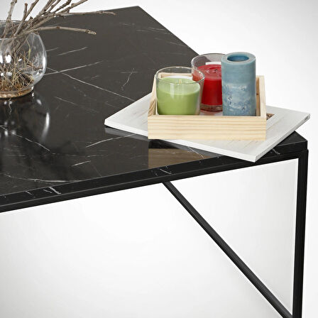 Pasific Home Poly Kare Metal Orta Sehpa, Siyah Mermer