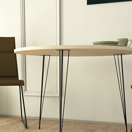 Pasific Home Sandalf Metal Ayaklı Yuvarlak Mutfak Masası, Meşe