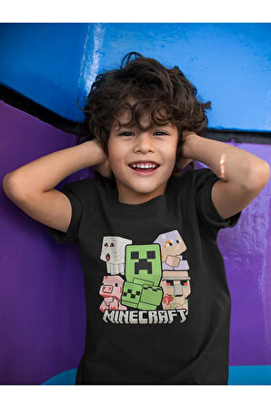 Tasarım Minecraft Baskılı Unisex Oyun Çocuk Tişört (1-12 YAŞ)