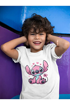 Darwin Baskılı Unisex Stitch Çizgi Film Çocuk Tişört (1-12 YAŞ)