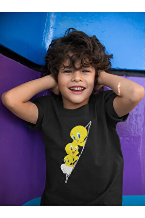 Tweety Baskılı Unisex Çizgi Film Çocuk Tişört (1-12 YAŞ)