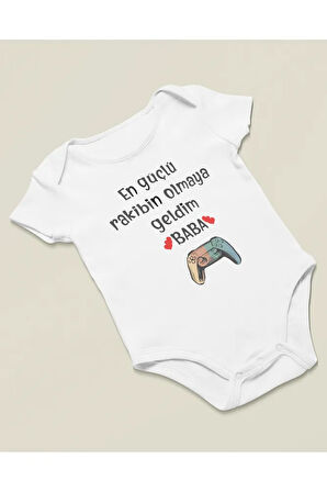 En Güçlü Rakibin Olmaya Geldim Baba ! Yazılı Pamuklu Yumuşak Unisex Çıtçıtlı Body Zıbın