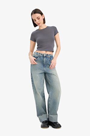 Coool Fitted Ribana Basic Düz Kısa Kollu Tişört