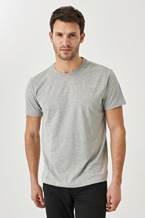 Erkek Beyaz-lacivert-siyah-haki-gri Melanj Slim Fit Bisiklet Yaka %100 Pamuk 5'li Tişört Paketi