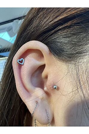 Sade Kalp Çelik Tragus Helix Piercing Kıkırdak Küpesi