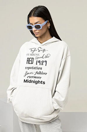 Taylor Swift Albüm İsimleri Baskılı Unisex Oversize Şarkıcı Hoodie