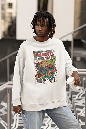 Vintage Marvel Tale Baskılı Unisex Oversize Avengers Sweatshirt