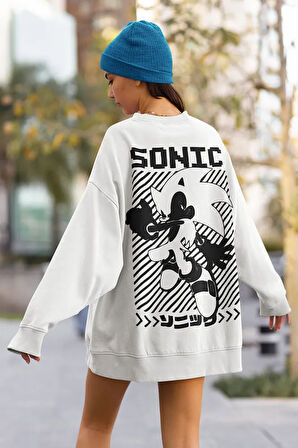 Sonic Baskılı Unisex Oversize Çizgi Film Sweatshirt