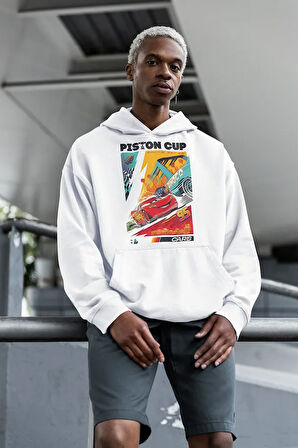 Piston Cup Cars 95 Baskılı Unisex Oversize Arabalar Çizgi Film Hoodie