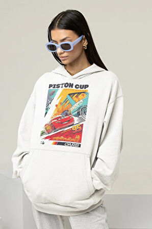 Piston Cup Cars 95 Baskılı Unisex Oversize Arabalar Çizgi Film Hoodie