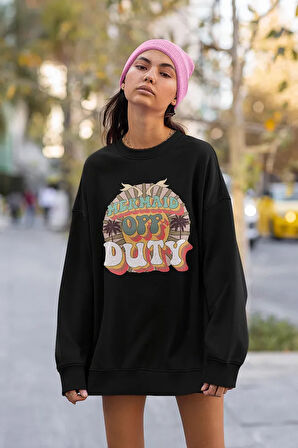 Mermaid Off Duty Baskılı Unisex Oversize Sweatshirt