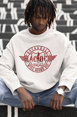 Rock & Roll AC DC Yazılı Unisex Oversize Will Never Die Sweatshirt