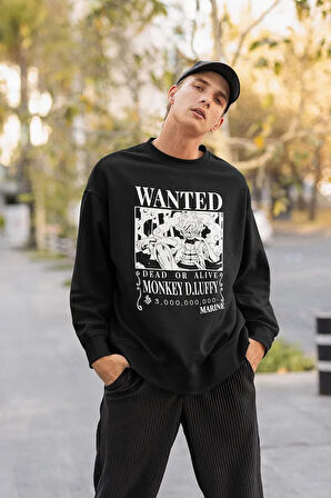 Wanted Anime Karakter Baskılı Unisex Oversize Monkey D. Luffy Sweatshirt