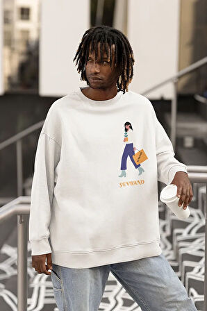 Özel Tasarım Çantalı Kadın Baskılı Unisex Oversize Sweatshirt
