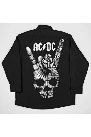 AC DC Müzik Grubu Baskılı Unisex Rock Metal Cepli Gömlek