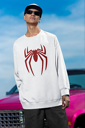 Örümcek Adam Logo Baskılı Unisex Oversize Sweatshirt