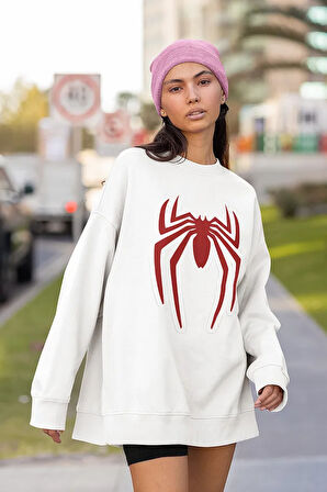 Örümcek Adam Logo Baskılı Unisex Oversize Sweatshirt