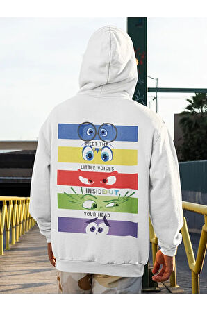 Insiide Out Baskılı Unisex Oversize Ters Yüz Çizgi Film Hoodie