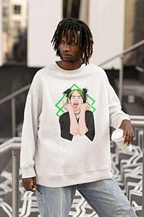 Billie Eilish Baskılı Unisex Oversize Şarkıcı Sweatshirt