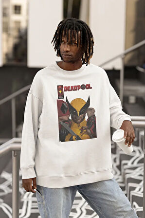 Deadpool x Wolverine Baskılı Unisex Oversize Dc Sweatshirt