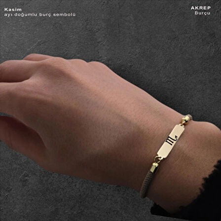 Kasım Ayı Doğumlarına 14 Ayar Altın Plakalı Örgülü Dikdörtgenli Hediye Bileklik-330ay-kahverengi