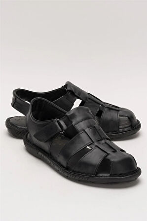 Erkek Hakiki Deri Yazlık Hafif Günlük Ayakkabı Sandalet SİYAH