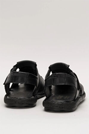 Erkek Hakiki Deri Yazlık Hafif Günlük Ayakkabı Sandalet SİYAH