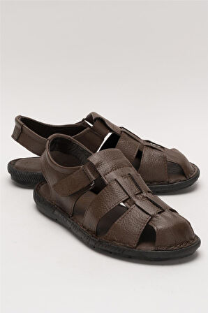 Erkek Hakiki Deri Yazlık Hafif Günlük Ayakkabı Sandalet KAHVERENGİ