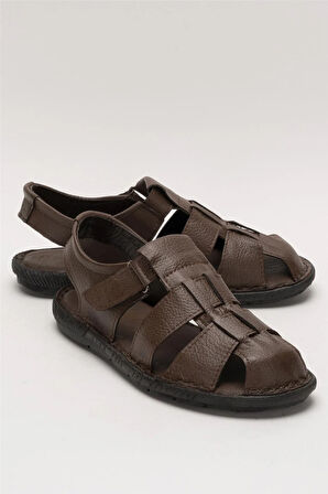 Erkek Hakiki Deri Yazlık Hafif Günlük Ayakkabı Sandalet KAHVERENGİ