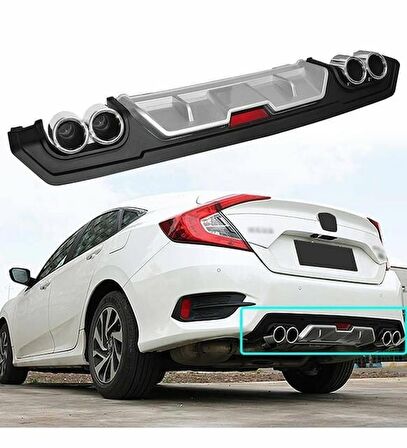 Honda Civic Fc5 Turbo Gri Difüzör 4 Egzoz Görünümlü 2016+ İthal