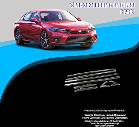 Honda Civic 2021 Model Krom Cam Çerçevesi 8 Parça