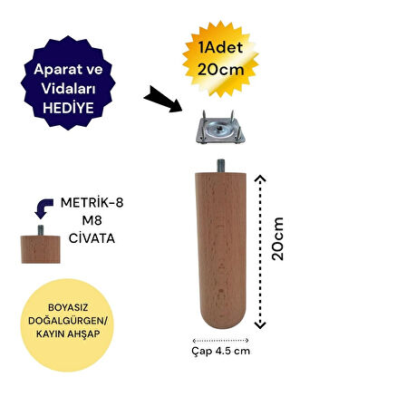 Tekli 20 cm Oval Ahşap Ayak Bohem Tarz Koltuk Ayağı Baza Ayağı Tv Ünitesi Ayağı 3301000000886