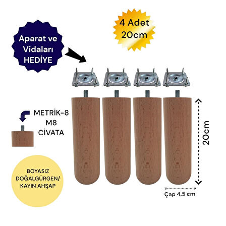 4'lü 20 cm Oval Ahşap Ayak Bohem Tarz Koltuk Ayağı Baza Ayağı Tv Ünitesi Ayağı 3301000000890