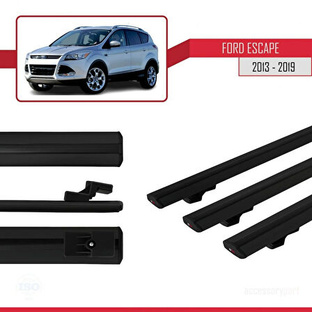 Ford Escape 3 2013-2019 Arası ile Uyumlu BASIC Model Ara Atkı Tavan Barı Siyah 3 Adet