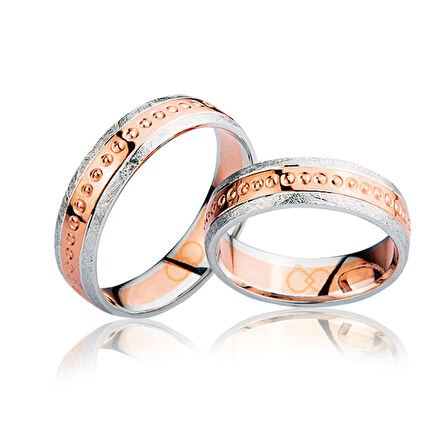 Beyaz Rose Şeritli Altın Alyans 3302-3