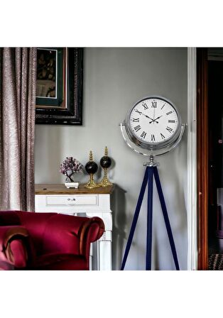 Krom Metal Ofis Salon Otel Ayaklı Seyyar Saat B36