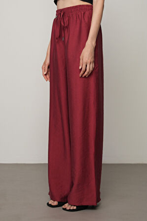 Kadın Düz Renk Beli Lastikli Bol Paça Pantolon