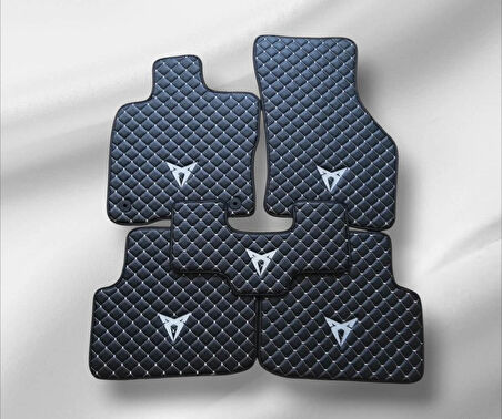 Cupra Leon 1,5 eTSI UYUMLU 2023-2024 BAKLAVA DESEN GRİ DİKİŞLİ DERİ OTO PASPAS TAKIM 5 Lİ SET