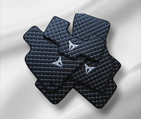 Cupra Leon 1,5 eTSI UYUMLU 2023-2024 BAKLAVA DESEN GRİ DİKİŞLİ DERİ OTO PASPAS TAKIM 5 Lİ SET