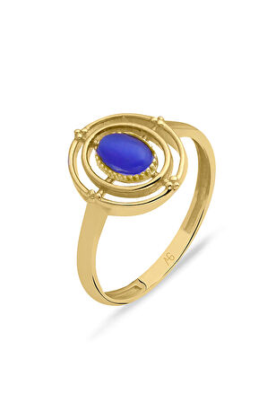 Mavi Kedi Gözü Taşlı Altın Yüzük