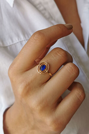 Mavi Kedi Gözü Taşlı Altın Yüzük